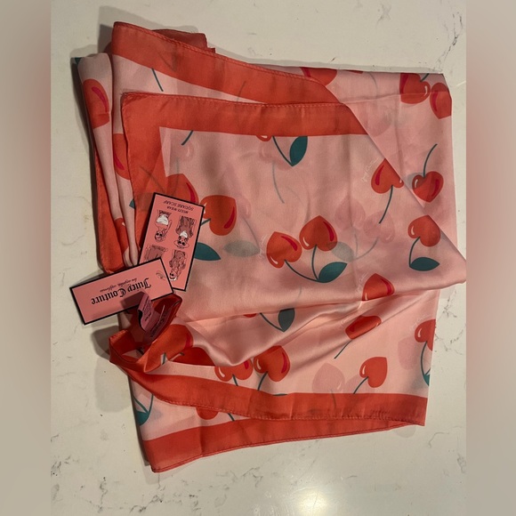 Juicy Couture Accessories - NWT New JUICY COUTURE Cherries Scarf Heart Love 36 inch by 36 inch Red Cherry